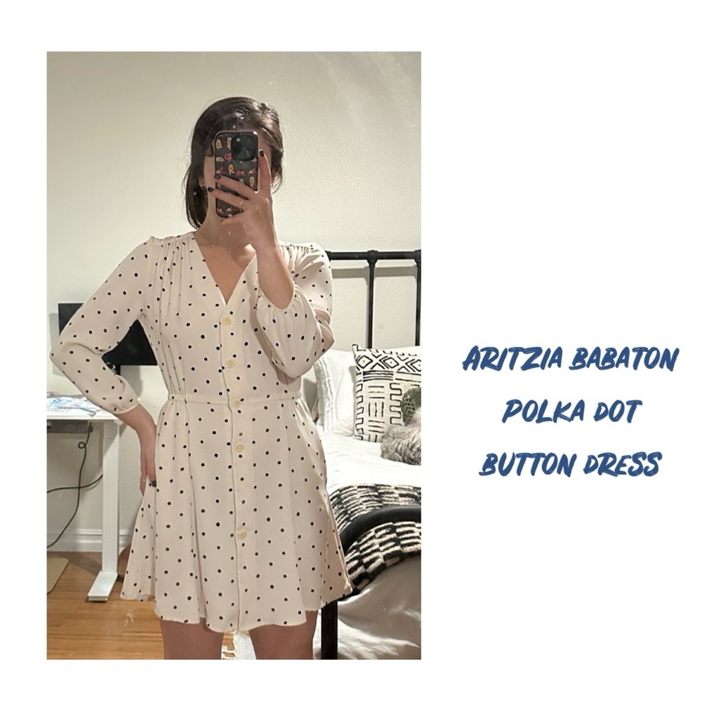 Aritzia Babaton Day Dress Buttons Polka Dots Size Small